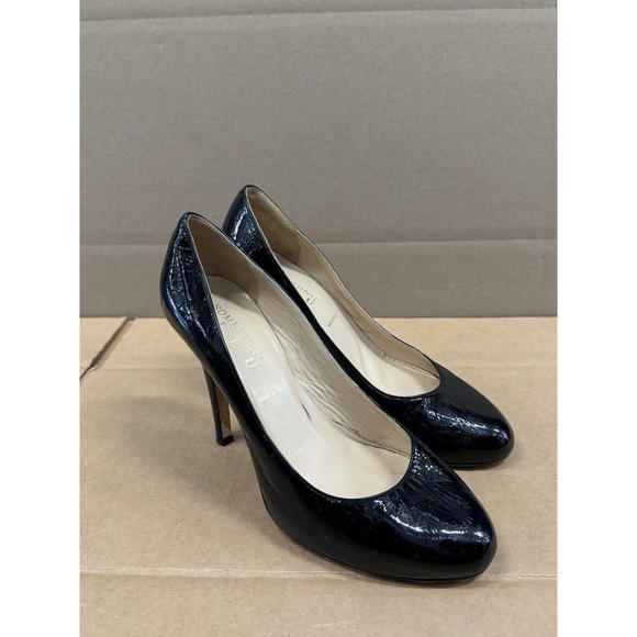 Something Bleu Italian Patent Leather‎ Round Toe Stiletto Pumps Size 9 - Picture 1 of 9